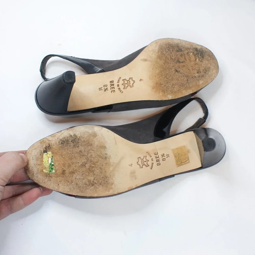 Brighton Bree Suede Patent Leather High Heels Sling Back Office‎ Shoes 8.5